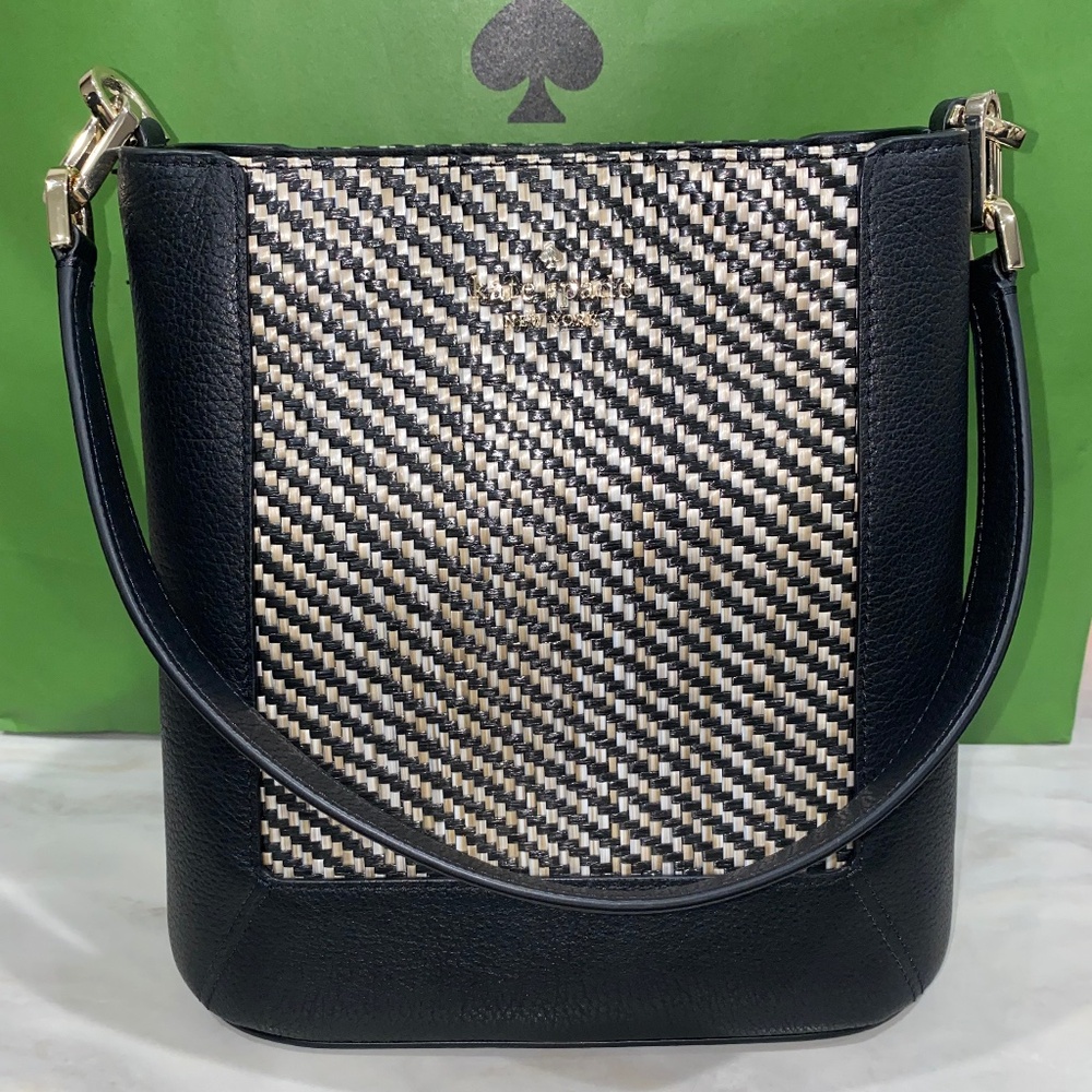 Kate Spade Knott Woven Leather Black and Cream Shoulder Bag - Picture 8 of 11